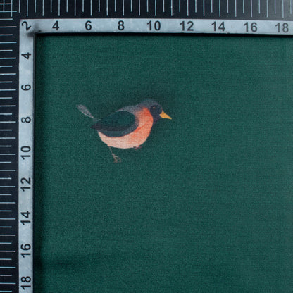 Green And Red Bird Pattern Digital Print Japan Satin Fabric