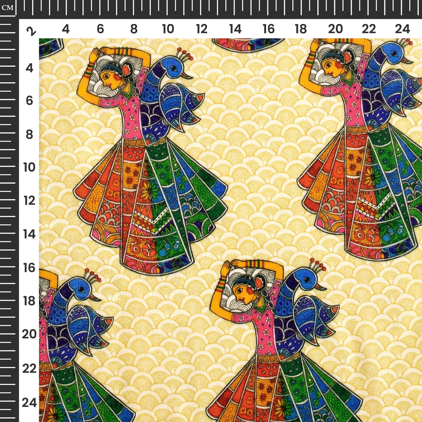 Mellow Yellow Madhubani Digital Print Premium Velvet Fabric