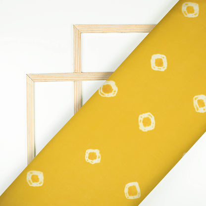 Canary Yellow And Off White Shiiborii Pattern Digital Print Poly Cambric Fabric