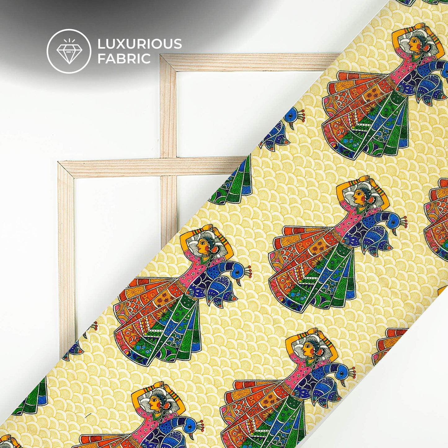 Mellow Yellow Madhubani Digital Print Premium Velvet Fabric