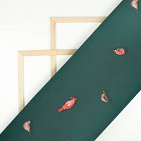 Green And Red Bird Pattern Digital Print Japan Satin Fabric