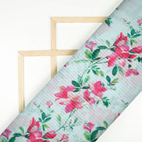Yesha's Choice White And Green Floral Pattern Digital Print Premium Sequins Georgette Fabric
