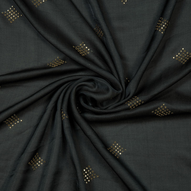 Black Geometric Pattern Premium Mukkaish Work Modal Satin Fabric