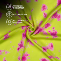Lime Green & Pink Tye And Dye Imported Satin Fabric