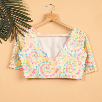 Tye And Dye Printed Sequins Embroidery  Blouse