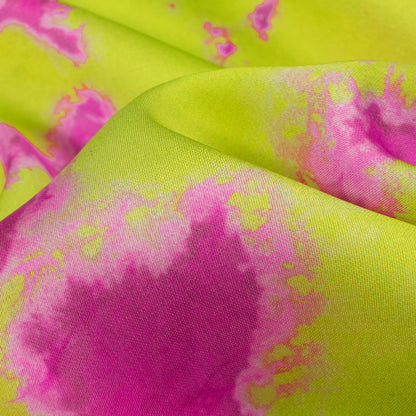 Lime Green & Pink Tye And Dye Imported Satin Fabric