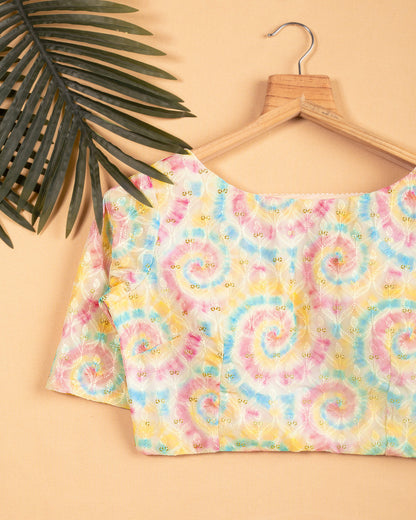 Tye And Dye Printed Sequins Embroidery  Blouse