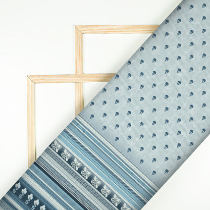 Safal's Choice Off White And Blue Traditional Pattern Digital Print Japan Satin Fabric - Fabcurate