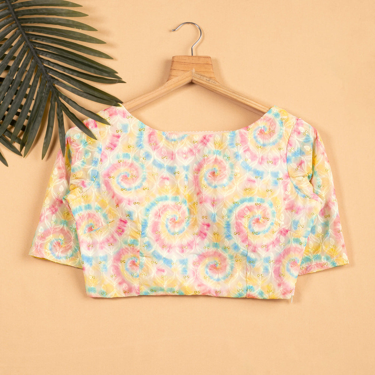 Tye And Dye Printed Sequins Embroidery  Blouse