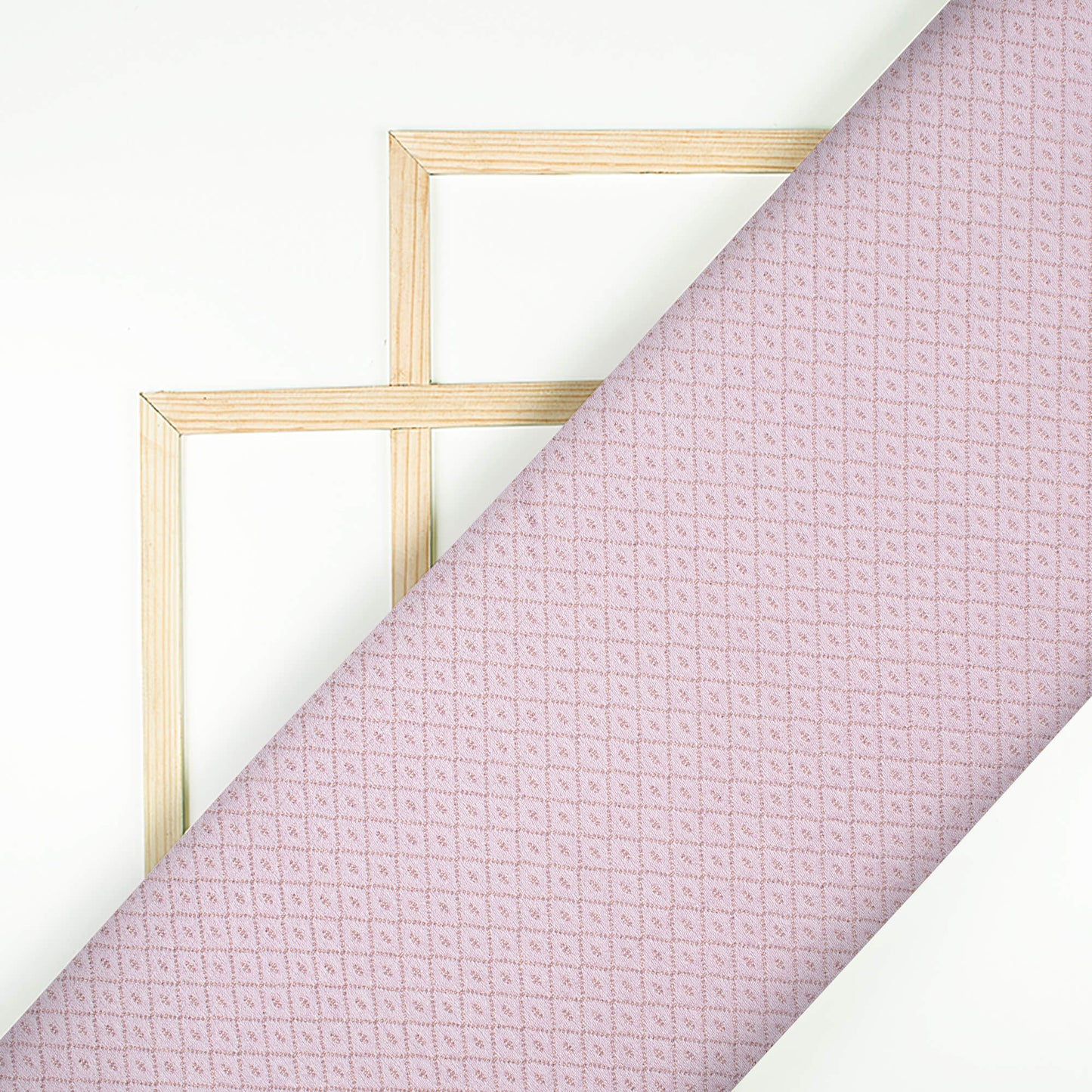 Lace Pink Checks Pattern Plain Zari Jacquard Fabric (Width 58 Inches)