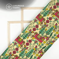 Flax Yellow And Pink Madhuvanii Digital Print Premium Velvet Fabric
