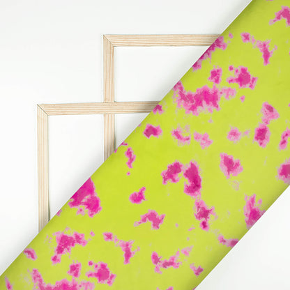 Lime Green & Pink Tye And Dye Imported Satin Fabric