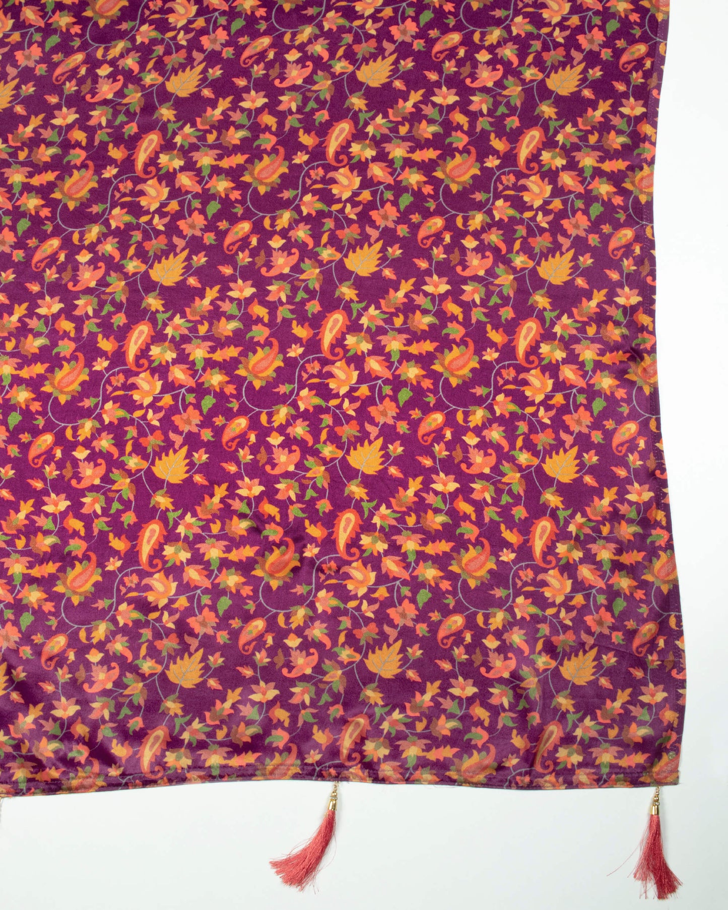 Grape Purple And Red Paisley Pattern Digital Print Viscose Gaji Silk Dupatta With Tassles
