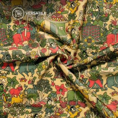 Flax Yellow Madhuvanii Digital Print Premium Velvet Fabric
