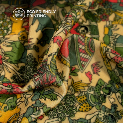 Flax Yellow Madhuvanii Digital Print Premium Velvet Fabric