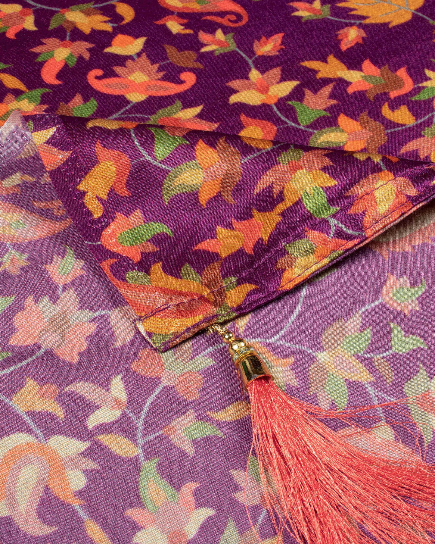 Grape Purple And Red Paisley Pattern Digital Print Viscose Gaji Silk Dupatta With Tassles