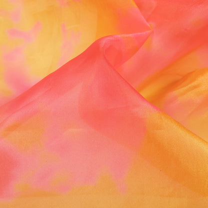 Mustard Yellow And Pink Tye And Dye Pattern Digital Print Premium Organza Satin Saree With Lace Border