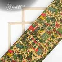 Flax Yellow Madhuvanii Digital Print Premium Velvet Fabric
