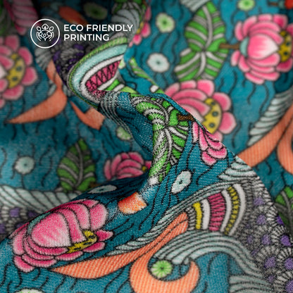Blue And Pink Madhuvanii Digital Print Premium Velvet Fabric