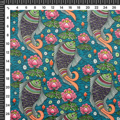 Blue And Pink Madhuvanii Digital Print Premium Velvet Fabric