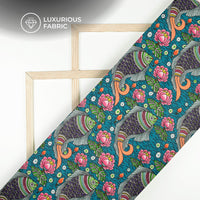 Blue And Pink Madhuvanii Digital Print Premium Velvet Fabric