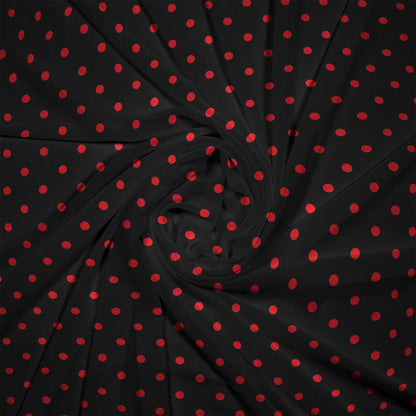 Sravani's Choice Black And Red Polka Dots Pattern Digital Print Chiffon Saree