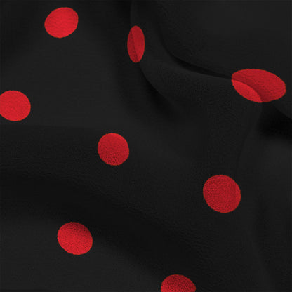 Sravani's Choice Black And Red Polka Dots Pattern Digital Print Chiffon Saree