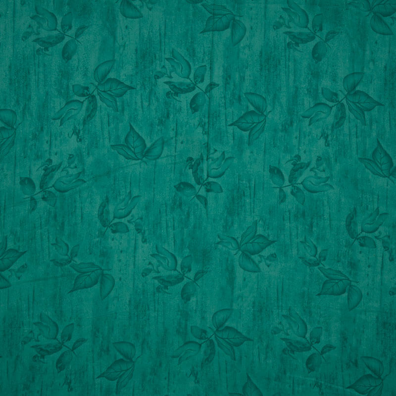 Turquoise Color Leaf Pattern On Cotton Fabric
