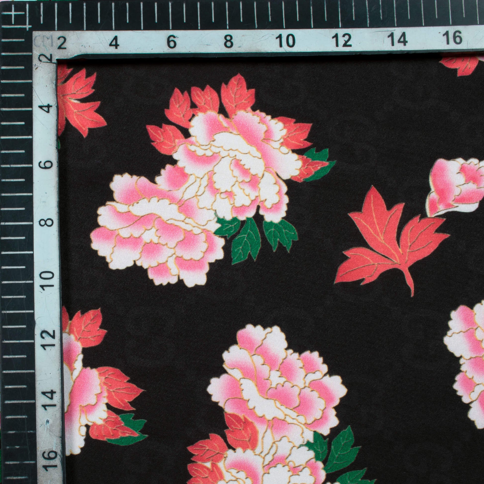 Rudransh'S Choice Black And Red Floral Pattern Digital Print Rayon Fabric - Fabcurate