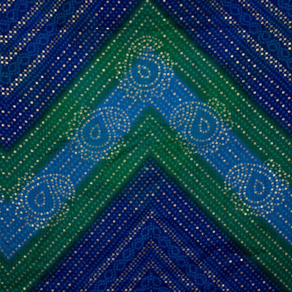 Royal Blue And Green Bandhanii Foil Printed Kota Doria Fabric