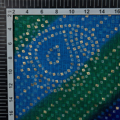 Royal Blue And Green Bandhanii Foil Printed Kota Doria Fabric