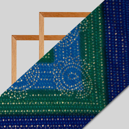 Royal Blue And Green Bandhanii Foil Printed Kota Doria Fabric