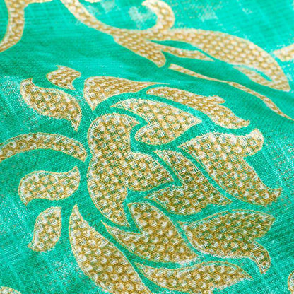 Green Ethnic Pattern Foil Print Kota Doria Fabric - Fabcurate