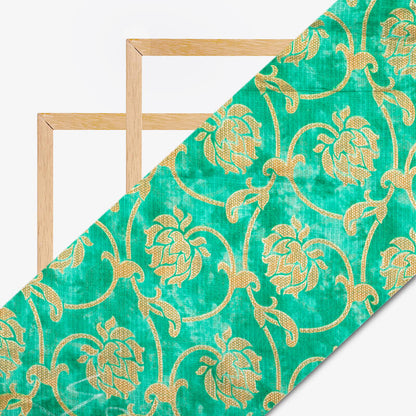 Green Ethnic Pattern Foil Print Kota Doria Fabric - Fabcurate