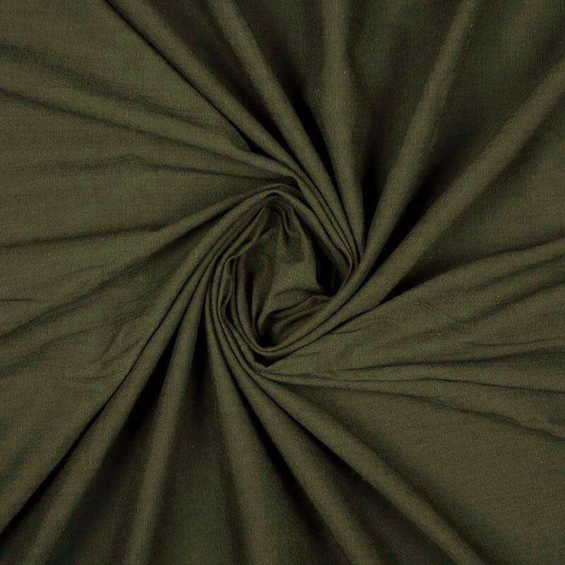 Millitary Green Plain Rayon Slub Lycra Fabric - Fabcurate