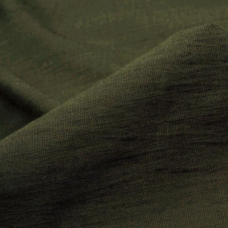 Millitary Green Plain Rayon Slub Lycra Fabric - Fabcurate