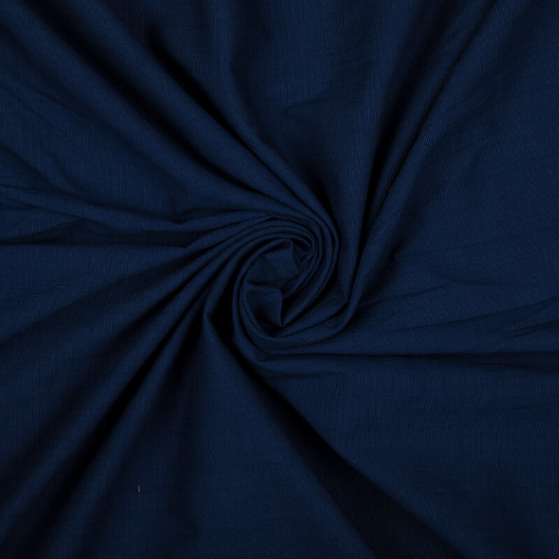 Navy Blue Plain Rayon Slub Lycra Fabric - Fabcurate
