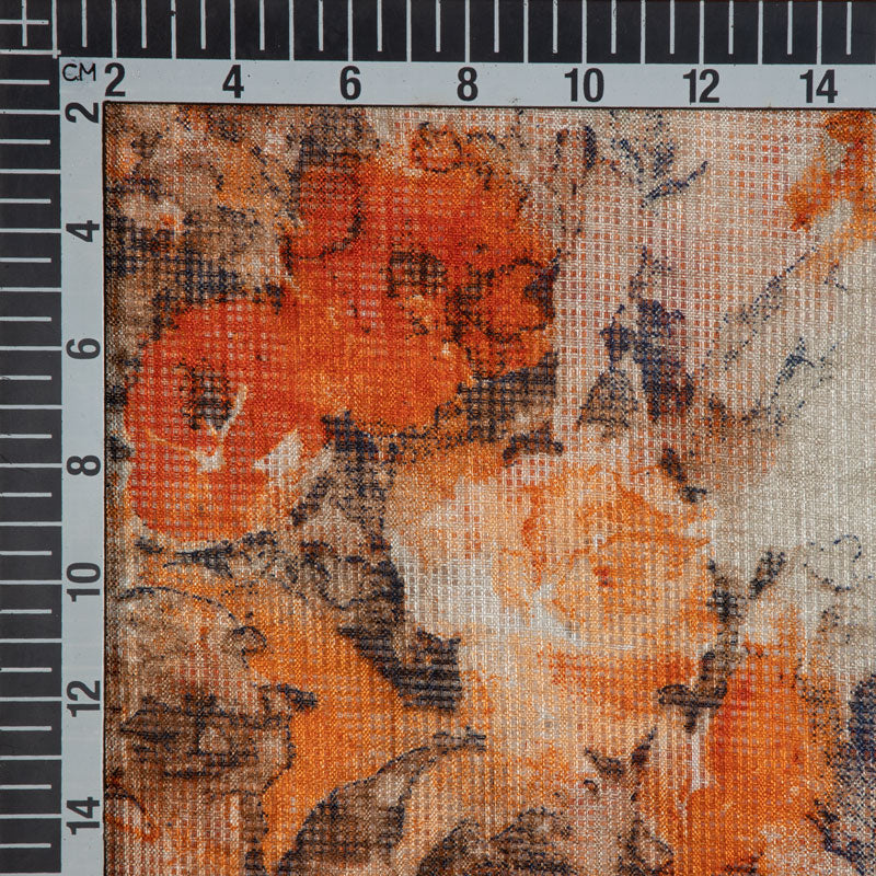Pastel Orange Floral Pattern Kota Doria Fabric - Fabcurate