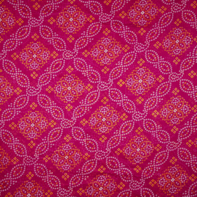Dark Pink Bandhani Pattern Kota Doria Fabric - Fabcurate