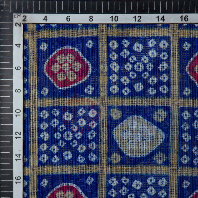 Royal Blue Bandhani Pattern Screen Print Kota Doria Fabric - Fabcurate