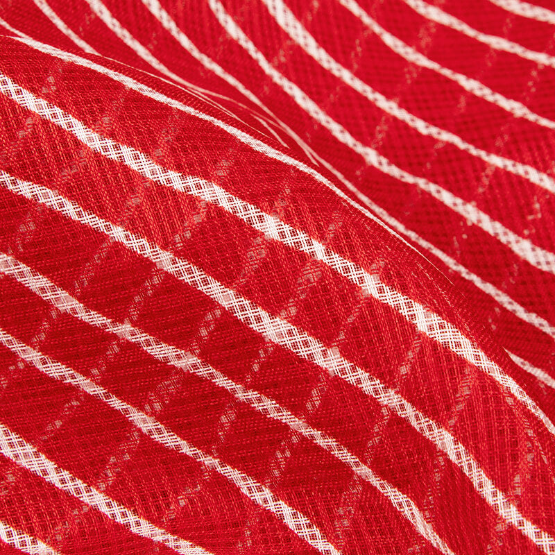 Red And White Leheriya Pattern Screen Print Kota Doria Fabric - Fabcurate