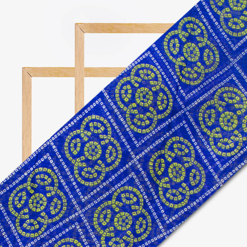 Royal Blue And White Bandhani Pattern Screen Print Kota Doria Fabric - Fabcurate