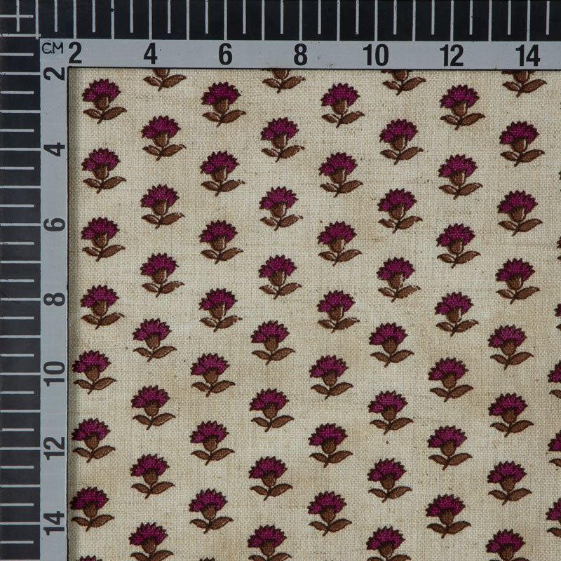 Cream And Maroon Floral Flex Cotton Fabric - Fabcurate
