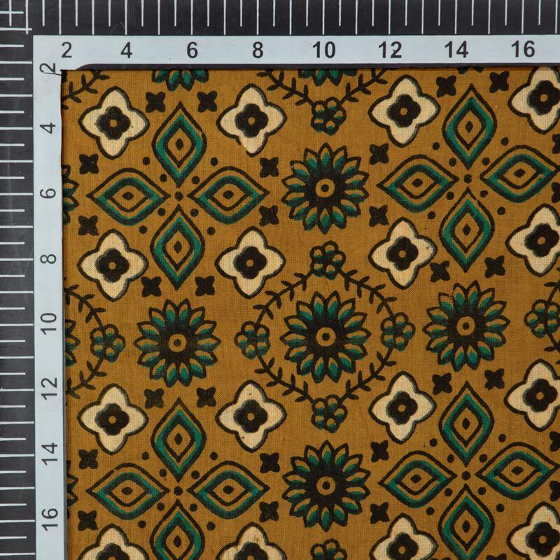 Light Brown Traditional Pattern Ajrakh Screen Print Natural Dye Cotton Fabric