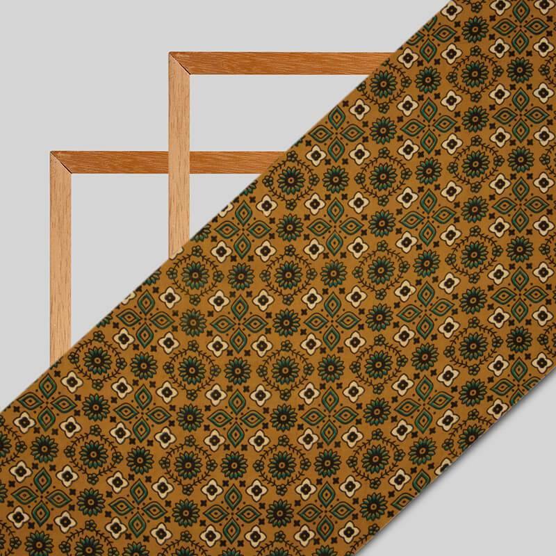Light Brown Traditional Pattern Ajrakh Screen Print Natural Dye Cotton Fabric