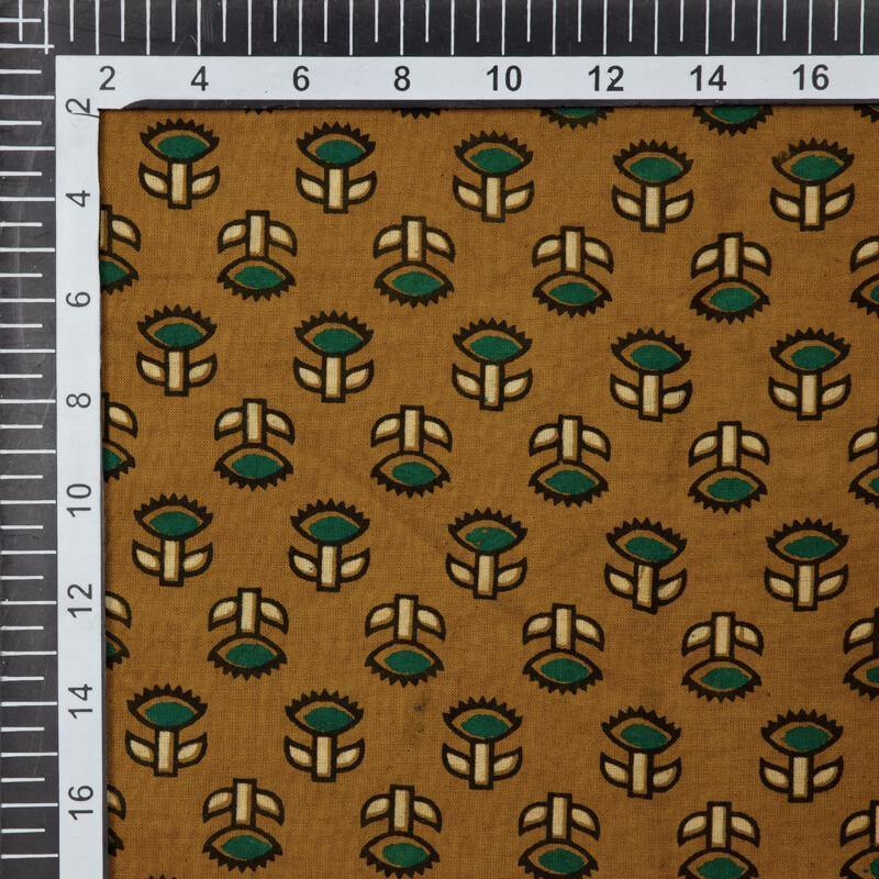 Light Brown Floral Booti Pattern Ajrakh Screen Print Natural Dye Cotton Fabric