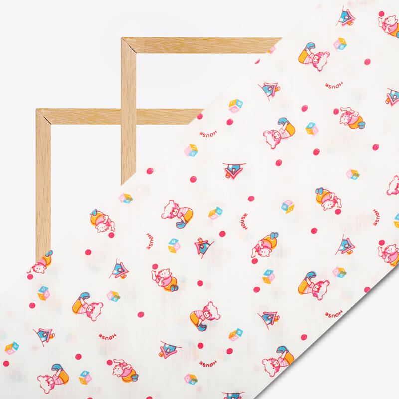 White And Pink Kids Pattern Cotton Fabric - Fabcurate