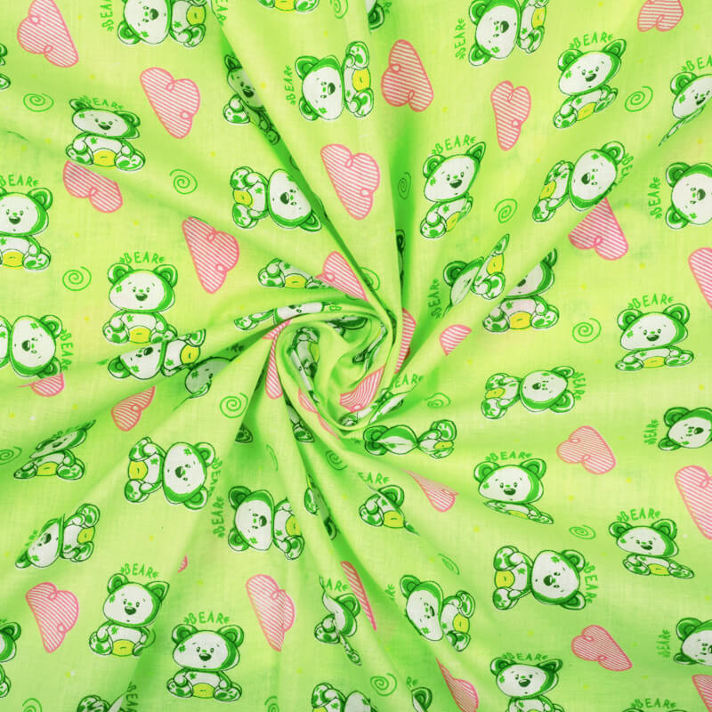 Parrot Green And Pink Kids Pattern Cotton Fabric - Fabcurate