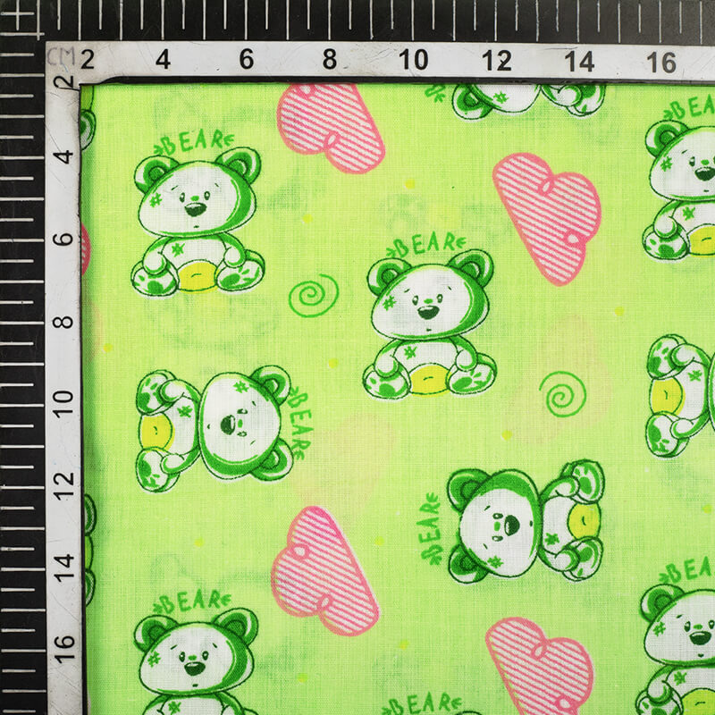 Parrot Green And Pink Kids Pattern Cotton Fabric - Fabcurate