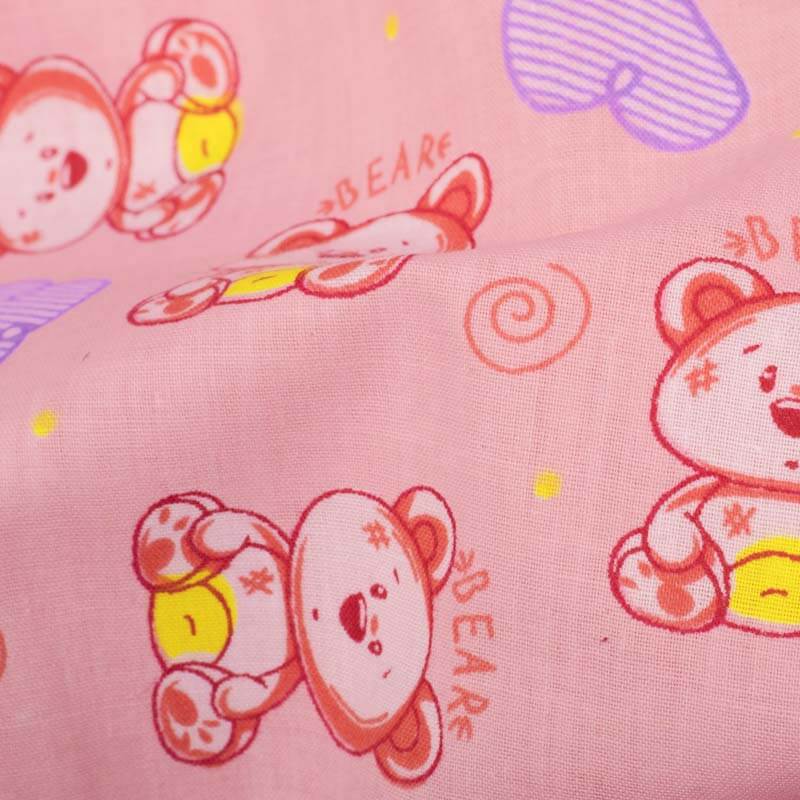 Light Pink And Red Kids Pattern Cotton Fabric - Fabcurate